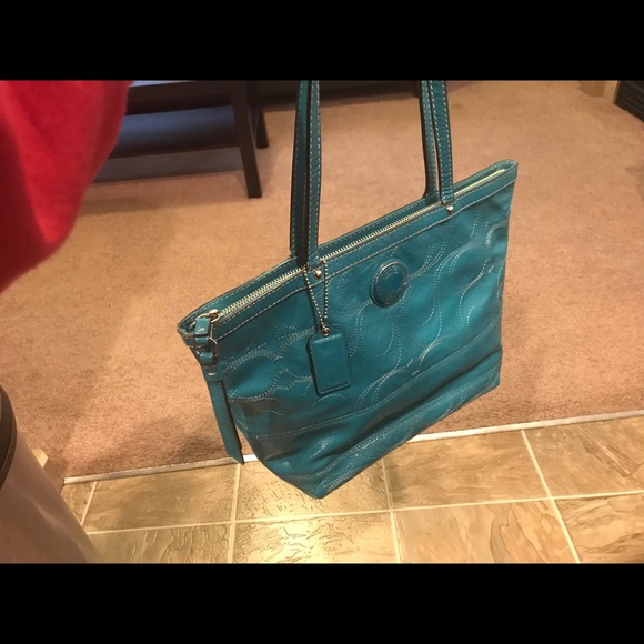 Teal coach zip tote. - Picture 3 of 8